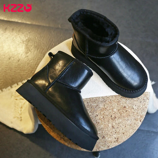 Women Ankle Platform Snow Boots Waterproof Genuine Leather