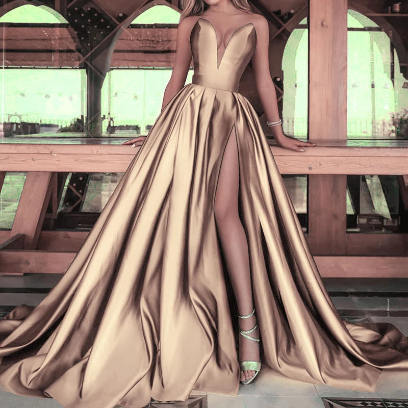 Evening wear Dresses: Wedding Dress Chic Women Luxury Gowns Fold Party Dress