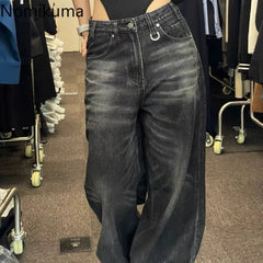 Autumn Winter Wide Leg Pants High Waisted Loose Jeans