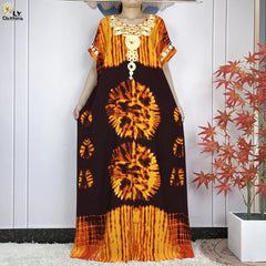 Abaya African Women Dashiki 100% Cotton Floral Casual Dress