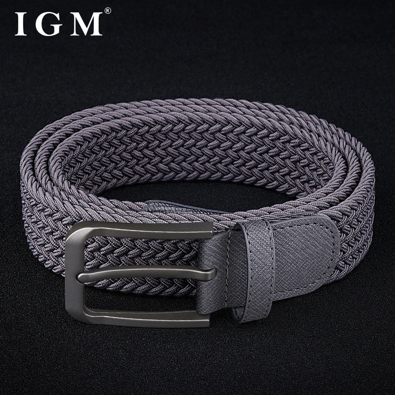 Men's metal pin buckle casual fashion high quality elastic jeans canvas stretch woven belt