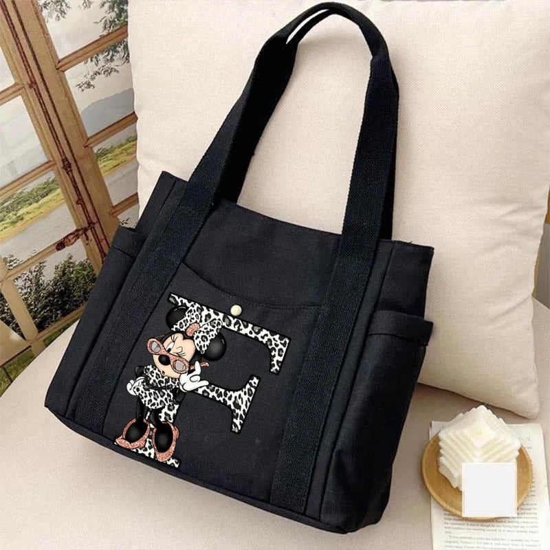 Cute Minnie Mouse Women's Bags Disney A-Z 26 English Letters Shoulder Bag