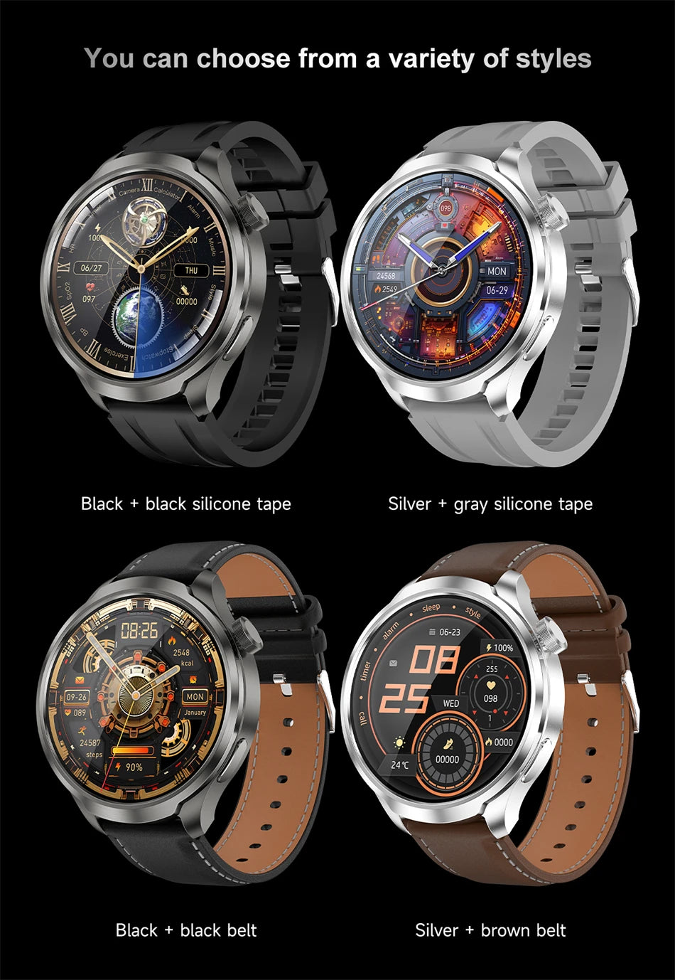BOXUXING 1.85-inch Smart Watch Men Sport Waterproof Fitness Heart Rate Watches Compass GPS Track NFC Bluetooth Call Smartwatch