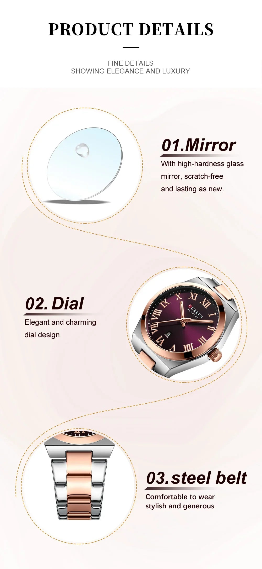 CURREN Luxury Women Watches Fashion Casual FemaleLadies Stainless Steel Quartz Wristwatches Life Waterproof Girlfriend Gift