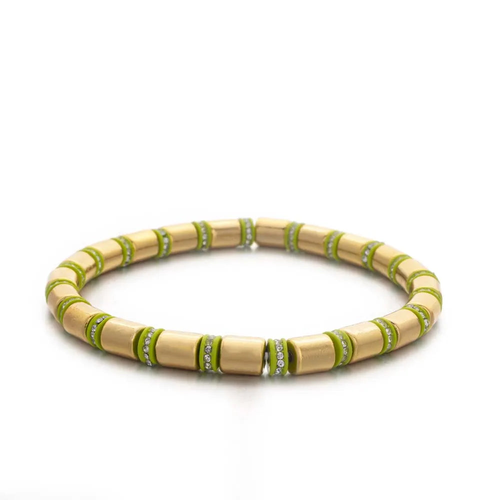 2023 New Design Paved Diamond Enamel Bracelets Colorful Beads Arrow Shape Elastic Bangle For Women Boho Stretch Jewelry