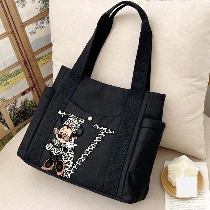 Cute Minnie Mouse Women's Bags Disney A-Z 26 English Letters Shoulder Bag