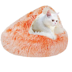 Semi-Enclosed Pet Cat Nest Warm Plush Pressure Resistant Soft Cat Sleeping Bed