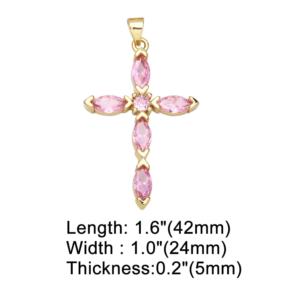 OCESRIO Big Rainbow Colorful Cross Pendants for Necklace Gold Plated  Copper Zircon Religious Jewelry Components pdta638