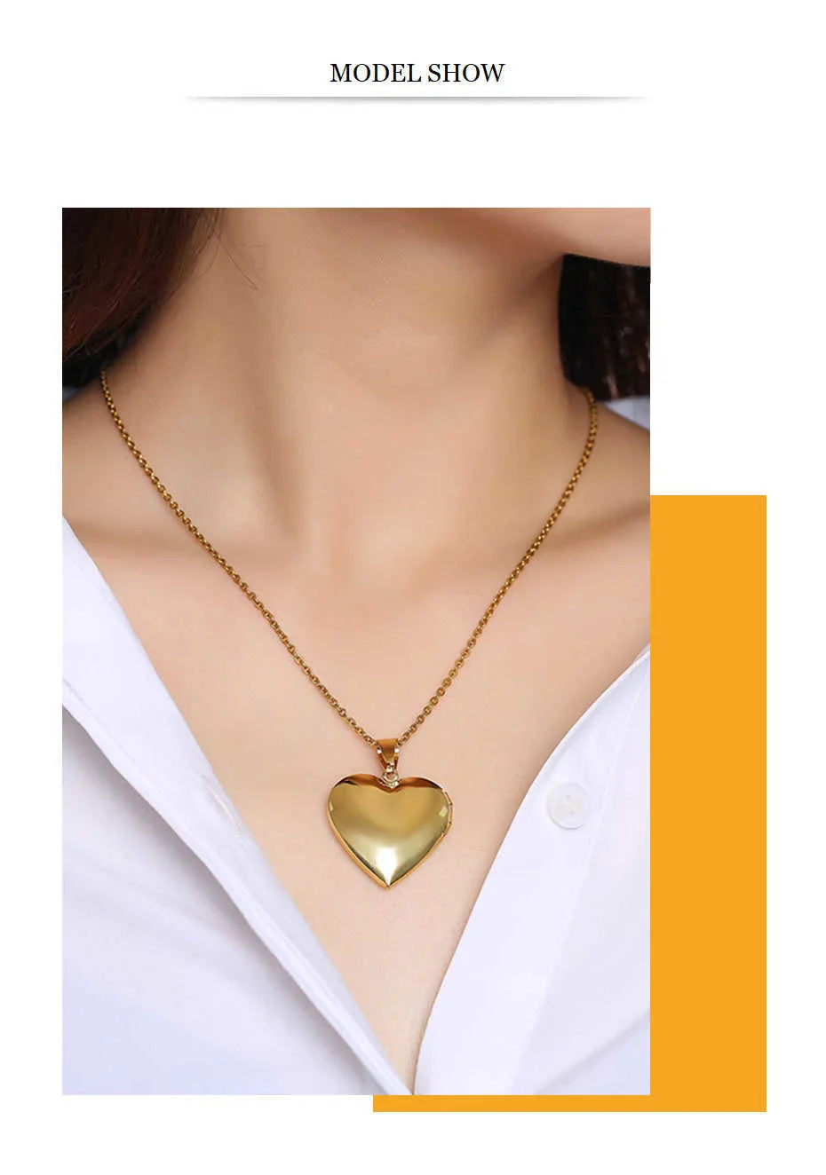 Vnox Light Heart Locket Pendants for Women Men Openable Photo Frame Glossy Stainless Steel Necklaces Family Love Collar