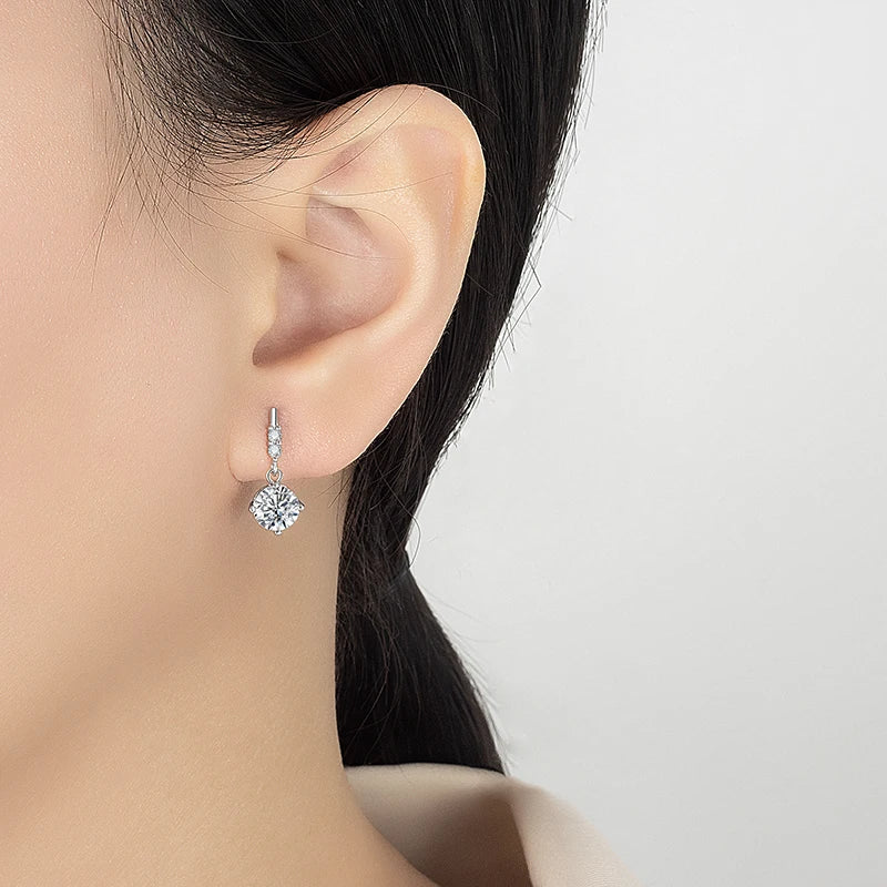 PERFA﻿NY 0.5/1CT Moissanite Drop Earring Women S925 Pure Silver Four Claw Laboratory Diamond Fashion Luxury Wedding Jewelry