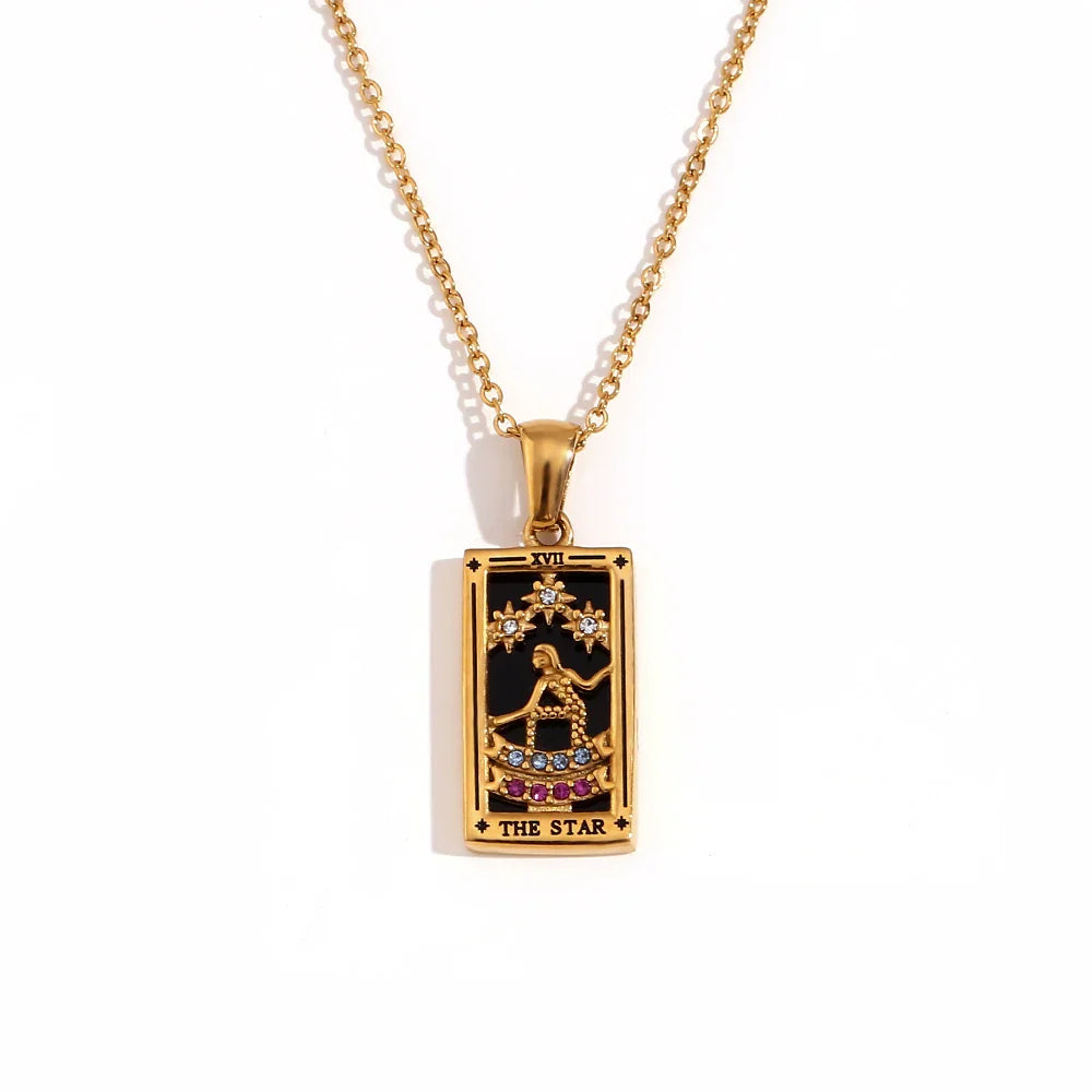 E.B.belle Original New Tarot Queen Lover Magician Moon Necklace Tarnish Free Stainless Steel Jewelry 18K Gold Plated Decoration