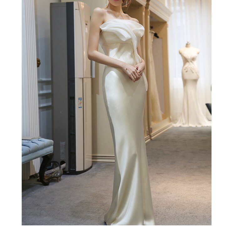 White Bridesmaid Dresses: Wedding Dress Satin Banquet Dresses For Birthday