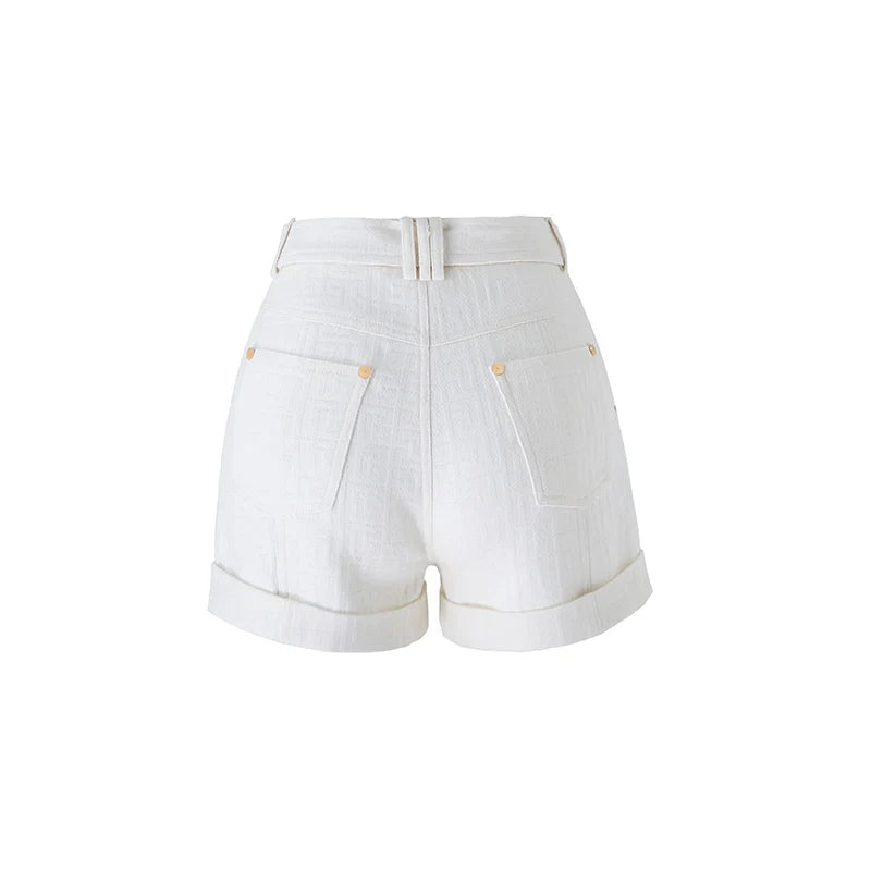 5 Colors for Option Pink Texture Washed Denim Shorts for Women with Belt Casual Style Quality Jeans Trousers