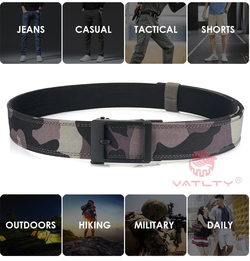 VATLTY New Hard Tactical Belt for Men Metal Automatic Buckle IPSC Gun Belt 1100D Nylon Military Belt Outdoor Sports Girdle Male