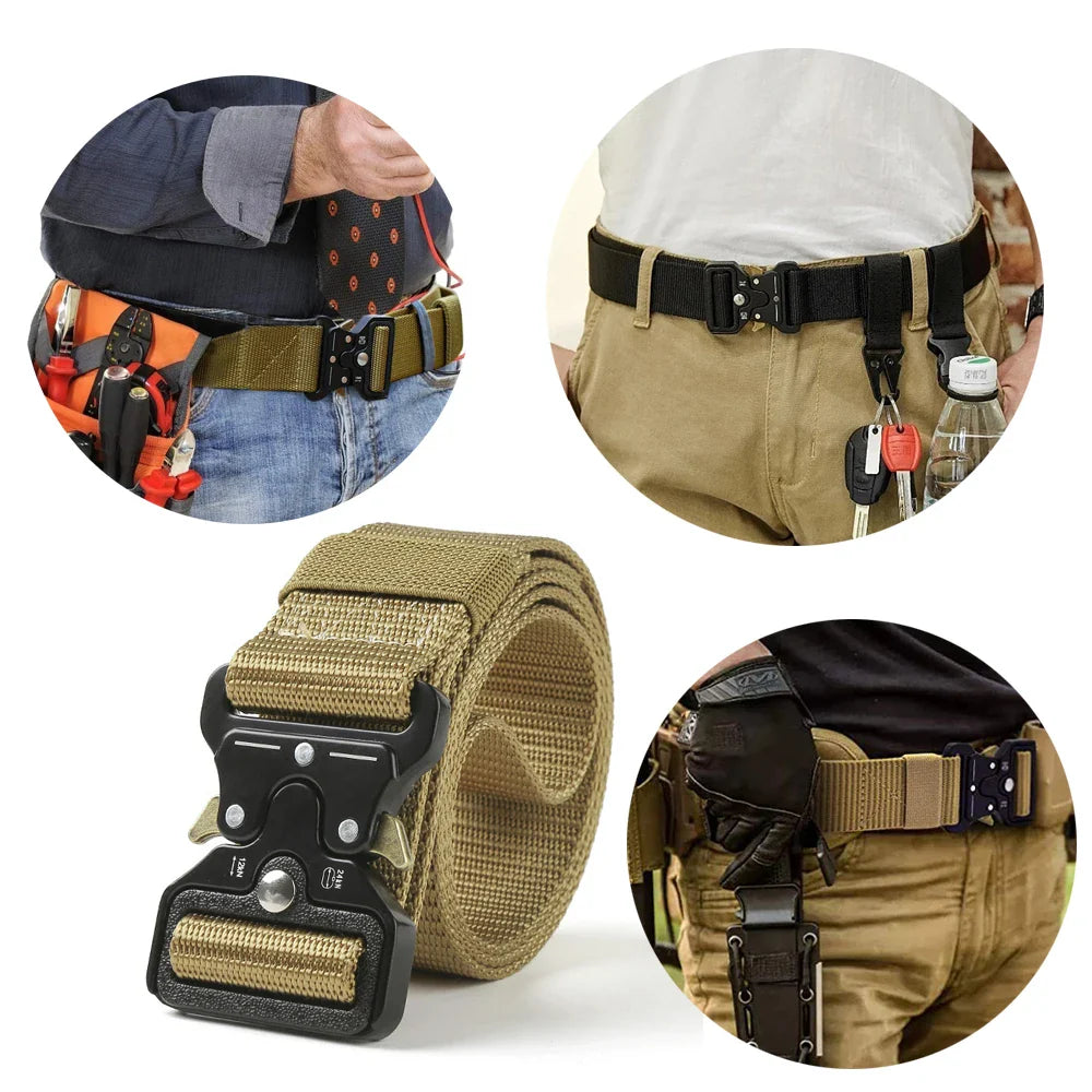 Men Tactical Belt Quick Release Outdoor Zinc Alloy Buckle Belt Soft Real Nylon Sports Hiking Camping Hunting Belt