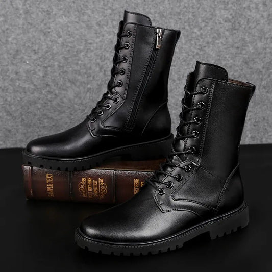 Army Boots for Men Side Zipper Comfortable Shoe Military Men's Boots Casual Shoes Cow Leather Winter Boots Plus Size 36-50 51 52