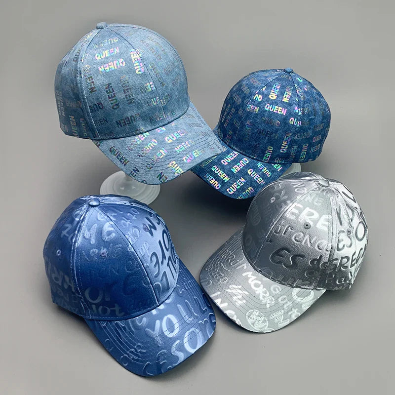 New Kpop Shiny Reflective Graffiti Letter Men Women Baseball Hats Cotton Comfortable Street Tie-dyed Fashion Sport Hip Hop Caps