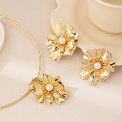 2PCS Fashion Gold-plated Metallic Flower Pendant Choker Necklace for Women Party