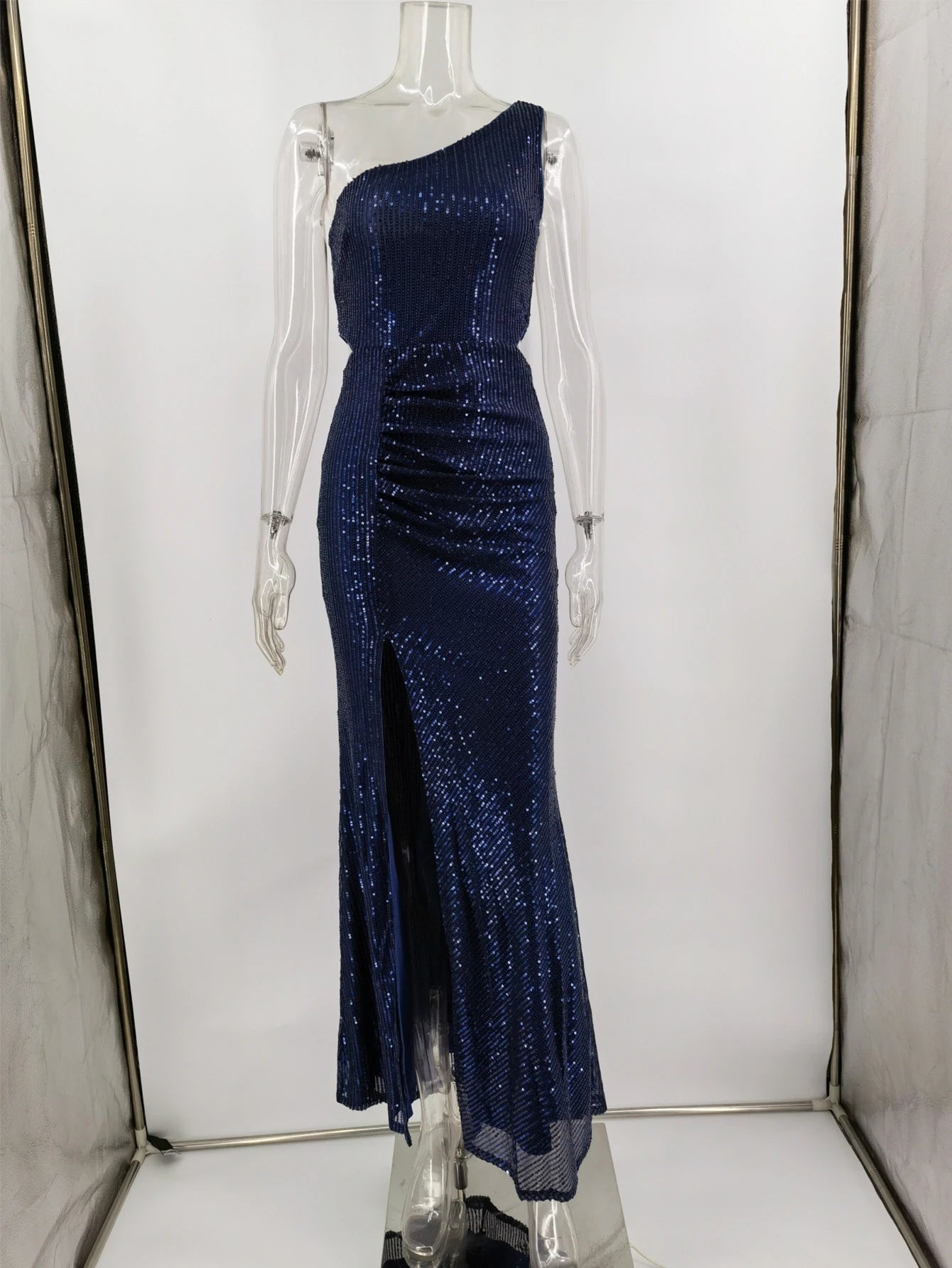 Evening Dresses: One shoulder maxi sequin summer dress women