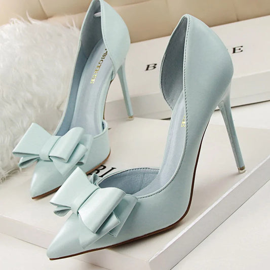 Women 7.5cm 10cm High Heels Korean Pumps Scarpins Cute Bow Middle Low Heels