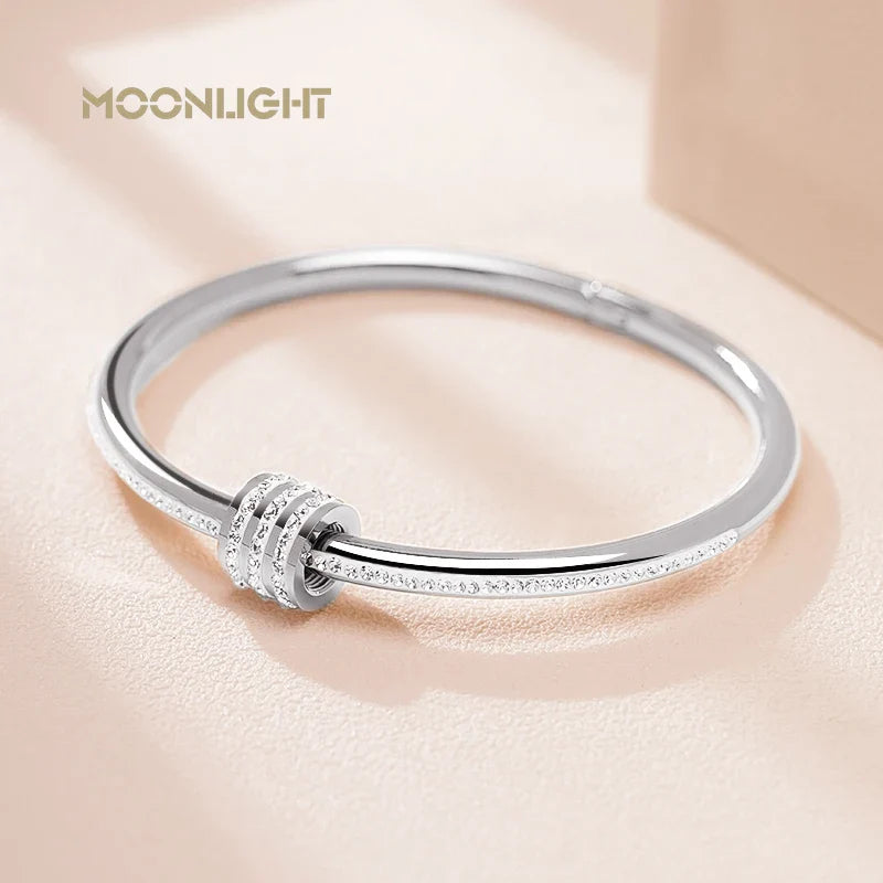 MOONLIGHT Classic Stainless Steel Zircon Bangle For Women Circular Screw Bracelet Female Jewelry Gifts Fashion Accessories