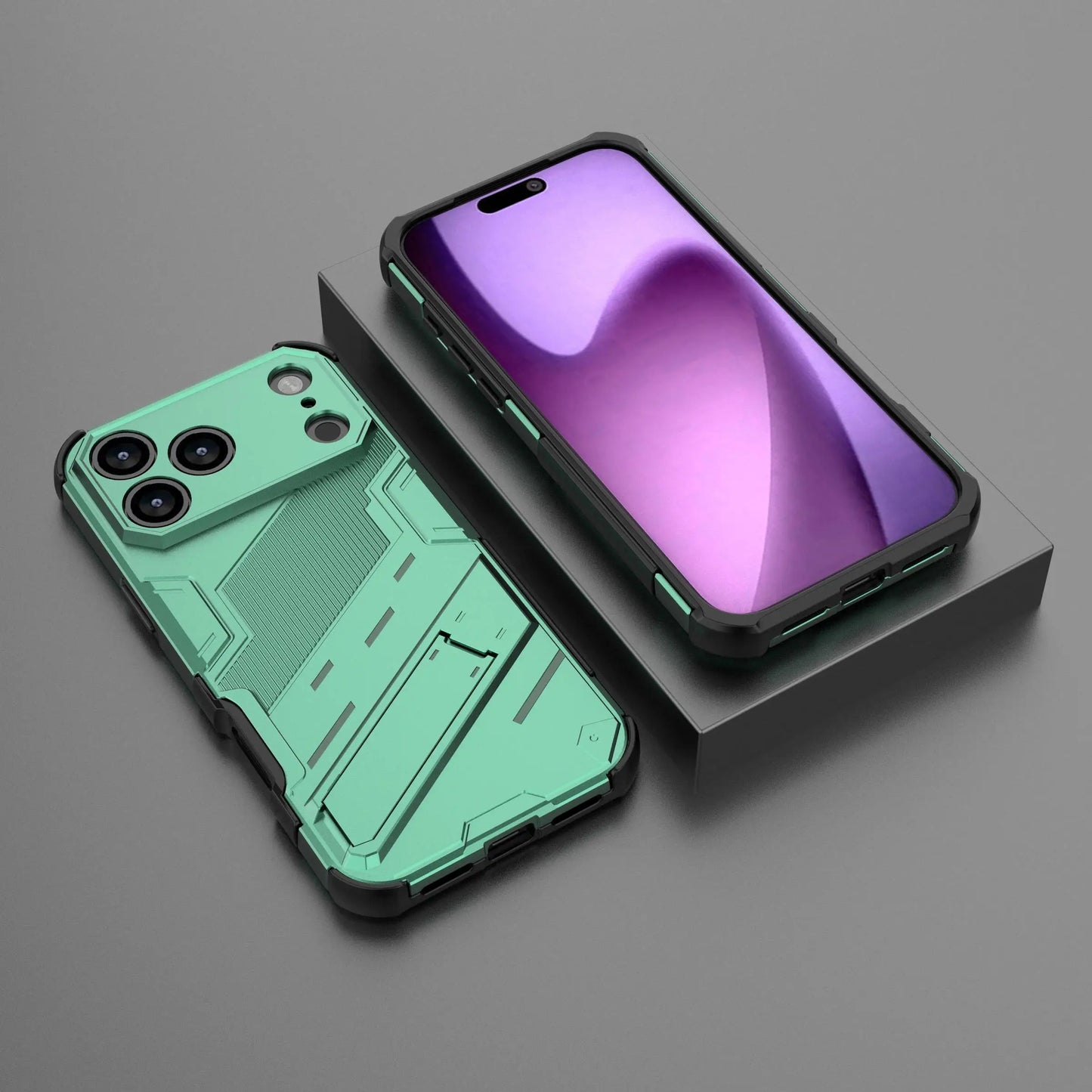 Solid Armor Cyber Shockproof Phone Case For iPhone 17 Pro Max 17 AIR With Stand Holder Cover Protective Shell