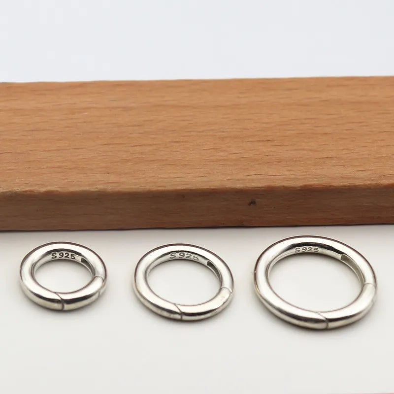 Solid 925 Sterling Silver Spring Ring Round Snap Clip Hooks DIY  Split Rings Small Clamp Clasp for Jewelry Making