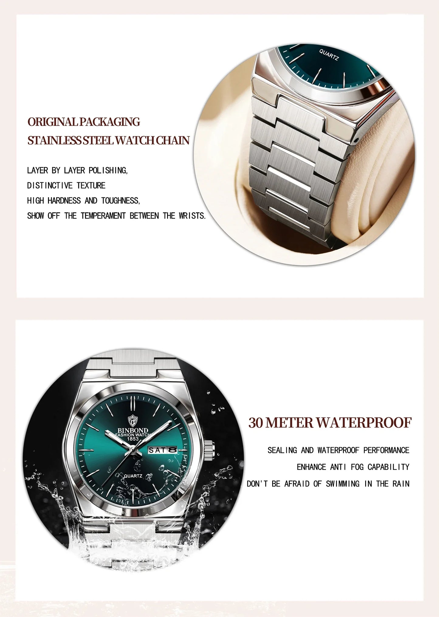 BINBOND 103 Business Women's Quartz Watch Waterproof Double Calendar Night Light Non Mechanical Ultra Thin Women's Quartz Watch
