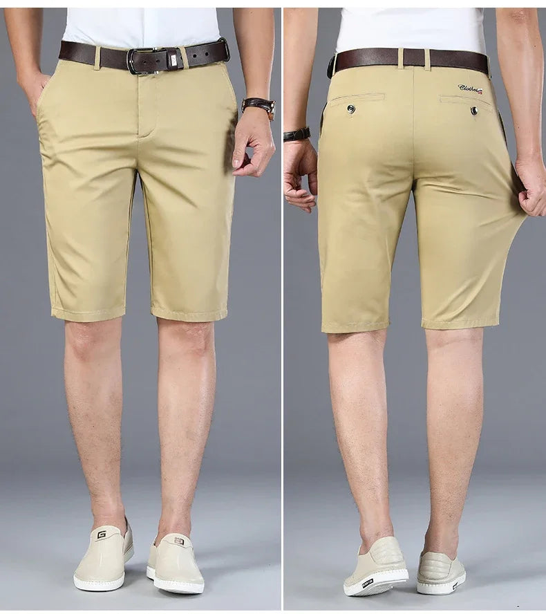 6 Colors Casual Shorts Men Summer New Fashion Business Straight Elastic Thin Short Pants High Quality Male Clothes Khaki Beige