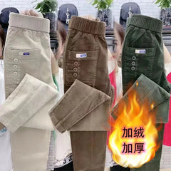 Women Warm Spring Winter Button Pockets Ruffles Vintage Pant