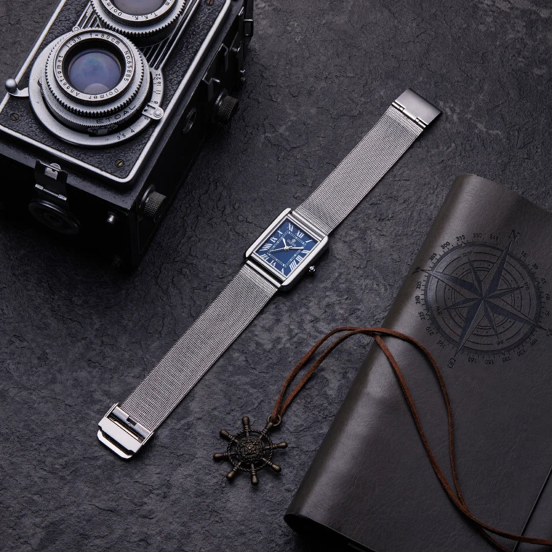 OGEDA Waterproof Couple Watches Casual Fashion Quartz Stainless Steel Leather Strap Square Dial Men's And Women's Lover Watch