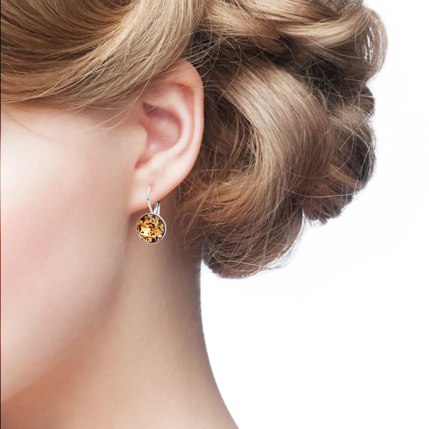Bella Drop Earring for Women Christmas Birthday Premium Austrian Crystals Round Cut Dangle Silver Gold Color Pierced Jewelry
