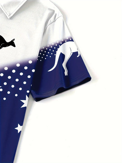Australian Flag Kangaroo Print Men's Casual and Comfortable Short-Sleeved Polo Shirt