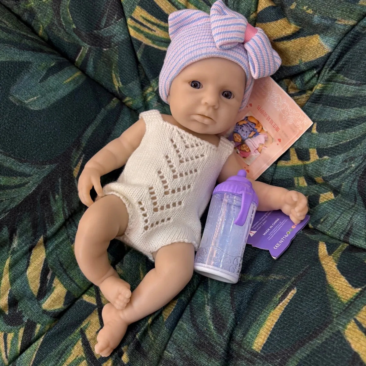 33cm Open Eyes Girl Loulou Silicone Reborn Baby Doll Can Open Mouth, 3D Painted Skin, Collectible Gift for Kids' Keepsake