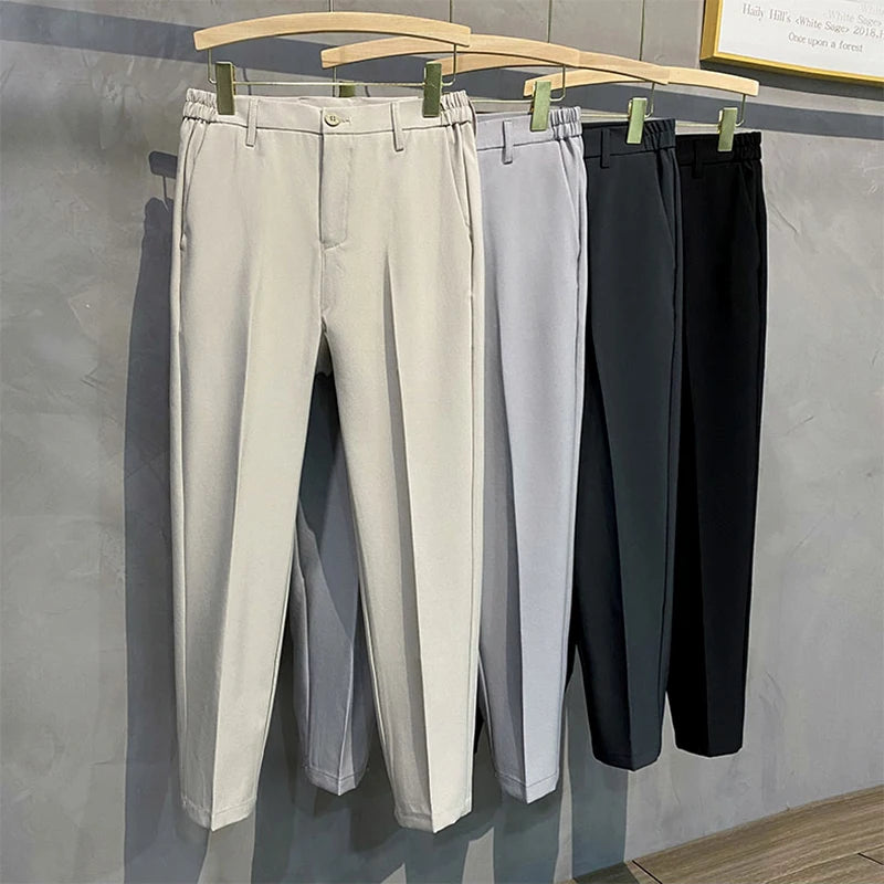 Autumn Men's Tapered Suit Pants Slim Fit Solid Color No-Iron Drape Business