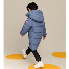 2-10 Years Autumn Winter Boys Jacket Solid Color Long Style Keep Warm Hooded Coat