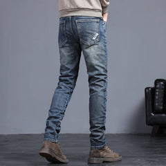 Embroidered Jeans Men's Autumn Winter New Korean Fashion Slim Little Feet Trousers