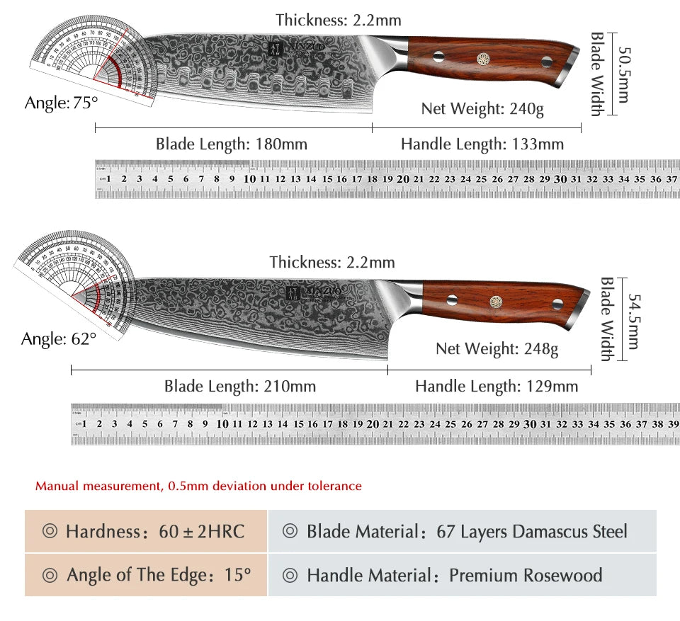 1PCS or 3PCS Kitchen Knife Sets Japanese Forged Damascus Steel Chef
