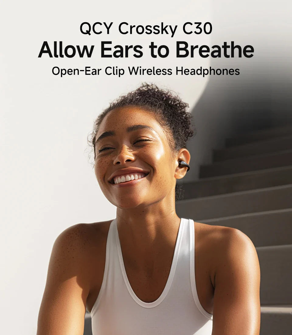 QCY Crossky C30 Open Ear Wireless Earphones Bluetooth 5.4 Spatial Audio Stable Fit OWS Earbuds 4 Mic ENC Multi-Point Connection