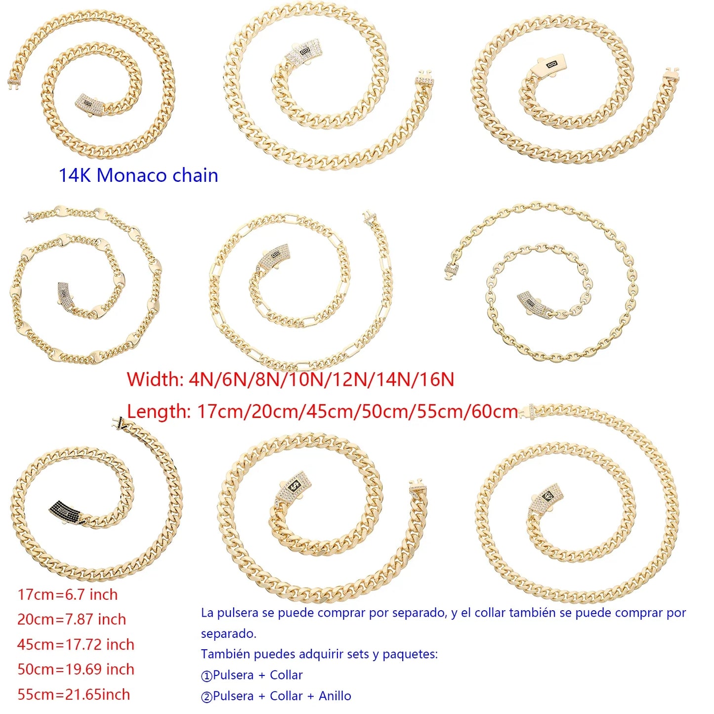 14K Monaco new chain for men and women, brass, cubic zirconia, fashionable Monaco bracelet for men and women