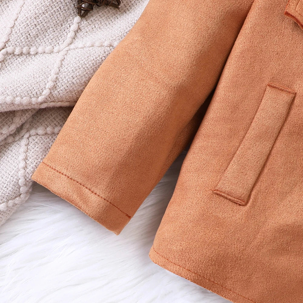 Girls' Autumn and Winter Solid Large Polo Short Coat