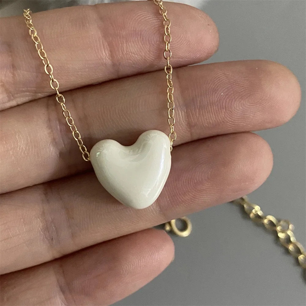 1 PC Fashion Love Heart Choker Necklace Various Color Gift Necklace Golden Color Link Chain Neck Jewelry
