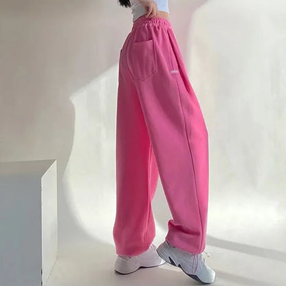 Rimocy Hot Pink Wide Leg Sweatpants for Women High Waisted Causal Sports Trousers