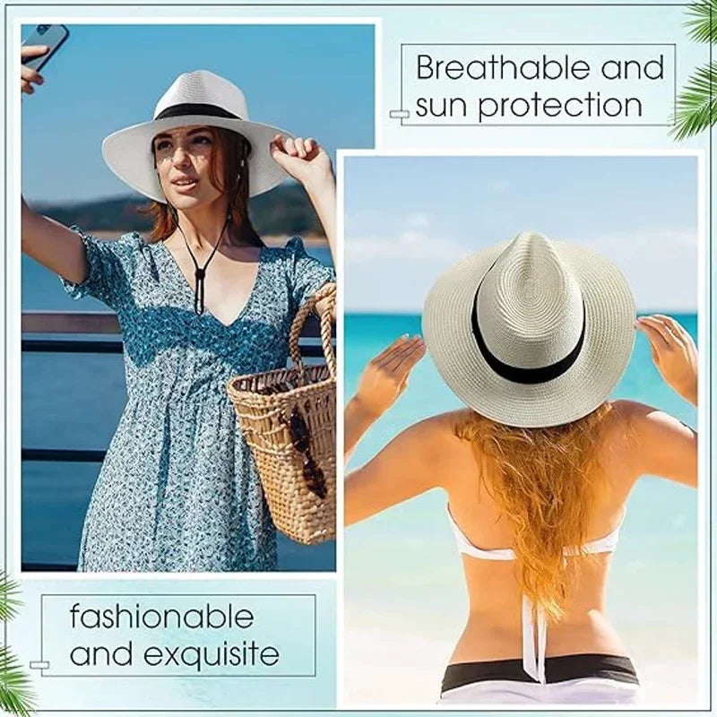 Big Size XL 63cm Travel Panama Jazz Straw Hat Summer Sun Hats for Women Men Wedding  Wide Brim Fedora Straw Beach Hat UV UPF 50+