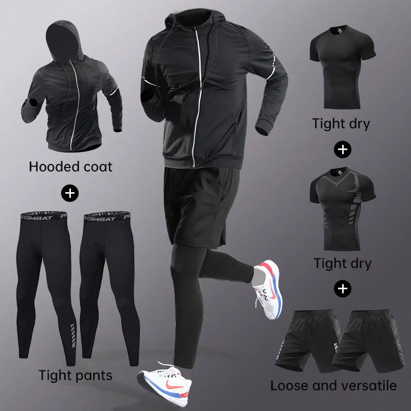 Running sportswear set men's autumn and winter fitness wear fast dry clothes professional training morning run outdoor cycling