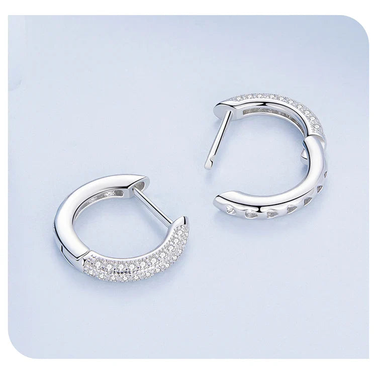 WOSTU 925 Sterling Silver European Simple CZ Ear Buckles Heart Hoop Earrings for Women Wedding Gift Minimalism Jewelry E737