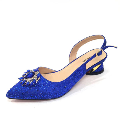 New Arrival Fashion Shoes Matching Bag Set Royal Blue Color Decorated with Crystal Ladies Wedding Party Women High Heel