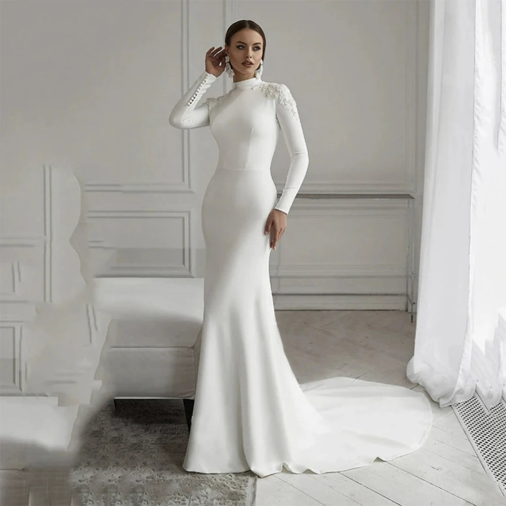 White Bridesmaid Dresses: Bridal Dresses Long Sleeve Muslim Princess Wedding Gowns