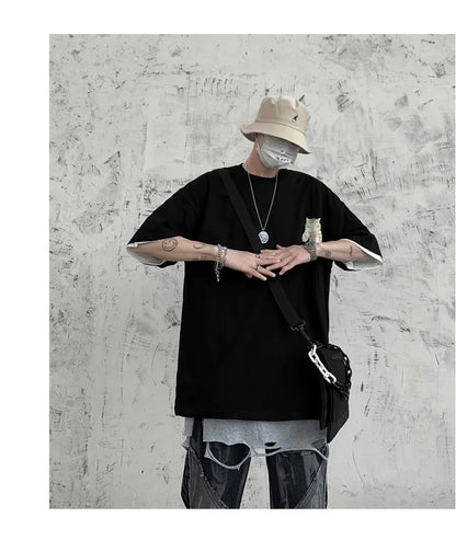 Harajuku Cat Cartoon Eating Noodles Graphic Men Women Tshirts Casual Short Sleeve Tees Japan Style Oversized T Shirt Clothing