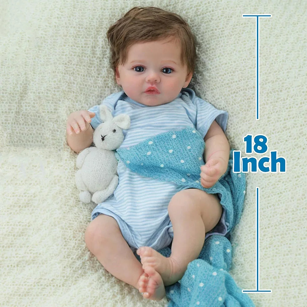 45cm Lifelike Baby Dolls Alive Reborn Babies Like Real Silicone Vinyl Full Body Boy Realistic Newborn Rooted Hair Doll Gifts